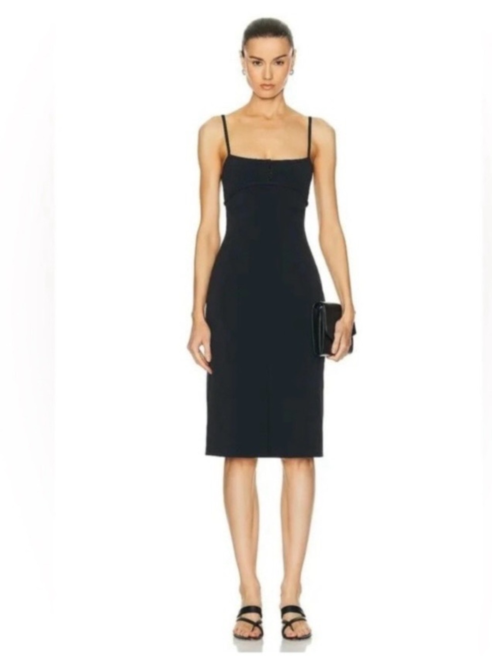 Priscavera Sz M Stretch Tailored Midi Dress Black Designer New Without Tags
